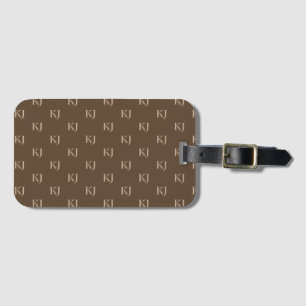 Classy Brown & Beige Monogram Initials Pattern Luggage Tag