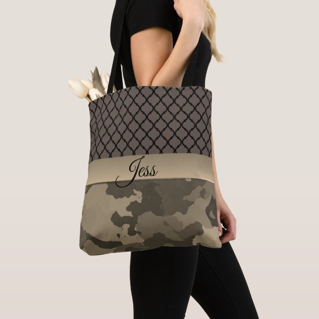 Classy brown camo Personalised Tote Bag (Close Up)
