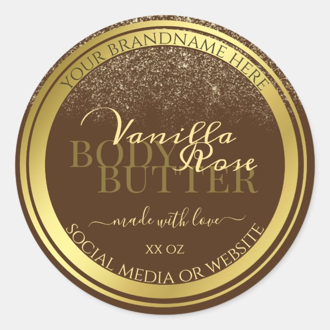 Classy Brown Product Packaging Labels Gold Frame (Front)