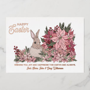 Classy Bunny Rabbit Floral Happy Easter  Foil Holiday Card