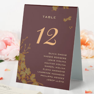 Classy Burgun Gold Floral Guest Names Table Number