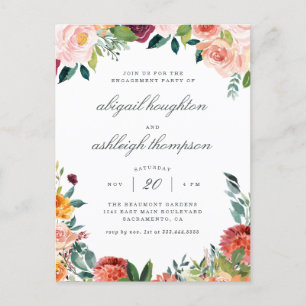 Classy Burgundy Blush Pink Floral Engagement Party Invitation Postcard