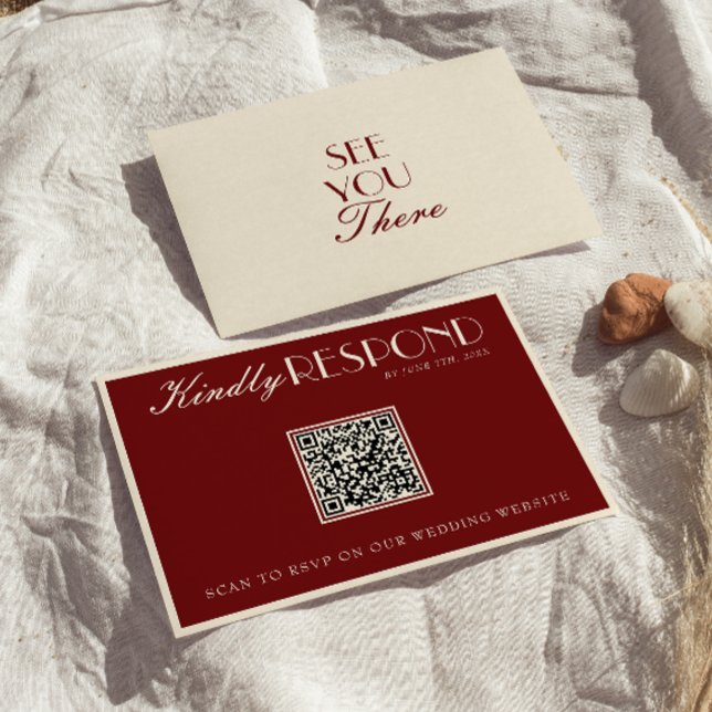Classy Burgundy Cream Old Money QR Code Wedding RSVP Card (Creator Uploaded)