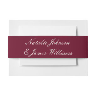 Classy Burgundy Cream Old Money Vintage Wedding  Invitation Belly Band