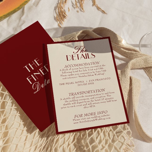 Classy Burgundy Cream Old Money Wedding Details Enclosure Card (Creator Uploaded)