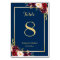 Classy Burgundy Floral Gold Navy Blue Table Number