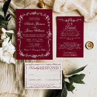 Classy Burgundy Floral Old Money Herbal Wedding