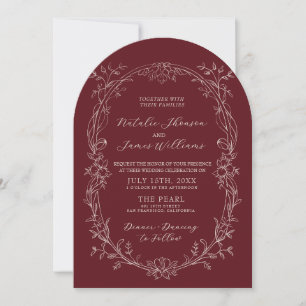 Classy Burgundy Floral Romantic Arched Wedding Invitation