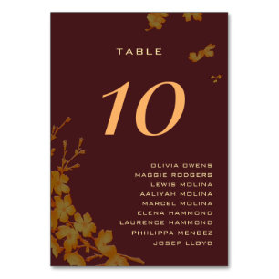 Classy Burgundy & Gold Floral Guest Names  Table Number