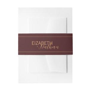Classy Burgundy & Gold Wedding Newlyweds Names Invitation Belly Band