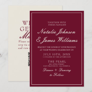 Classy Burgundy Old Money QR Code Wedding Invitation