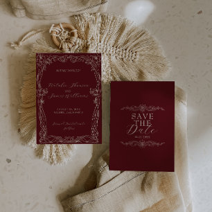 Classy Burgundy Romantic Old Money Wedding Save The Date