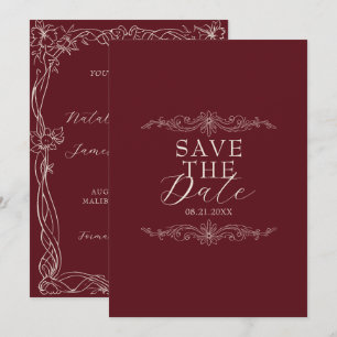 Classy Burgundy Romantic Old Money Wedding Save The Date
