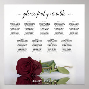 Classy Burgundy Rose 9 Table Wedding Seating Chart