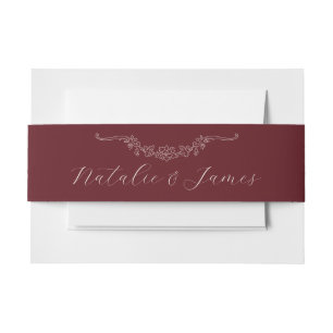 Classy Burgundy Wine Floral Old Money Wedding Invitation Belly Band