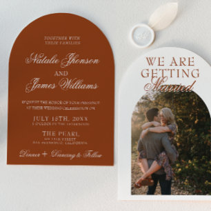 Classy Burnt Orange Boho Terracotta Arched Wedding Invitation