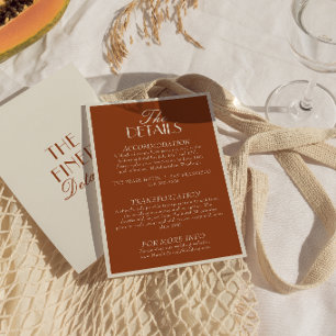 Classy Burnt Orange Old Money Boho Wedding Details Enclosure Card