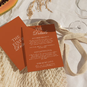 Classy Burnt Orange Old Money Chic Wedding Details Enclosure Card