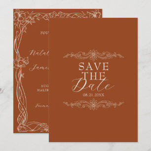 Classy Burnt Orange Romantic Floral Boho Wedding Save The Date