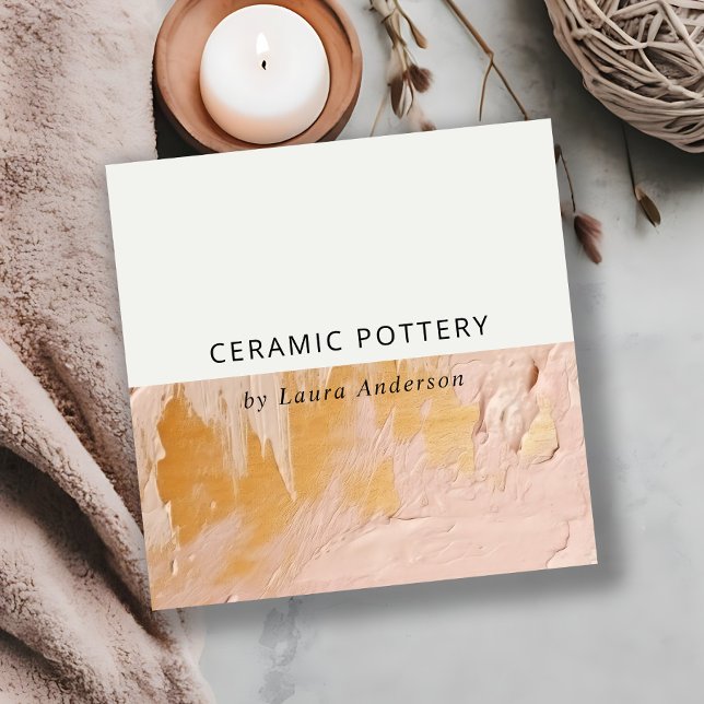 Classy Bush Pink Gold Oil Paint Texture QR Code Square Business Card (Creator Uploaded)