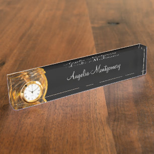 Classy Business Monogram Desk Name Plate And Clock