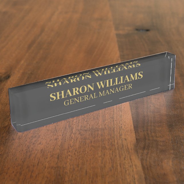 Classy Business Professional Grey & Gold Employee Nameplate (Side)