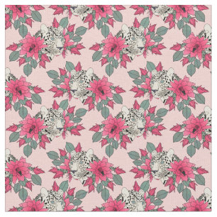 Classy cactus flowers and leopards design fabric