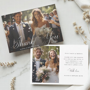 Classy Calligraphy Wedding 2 Photo Thank You Card