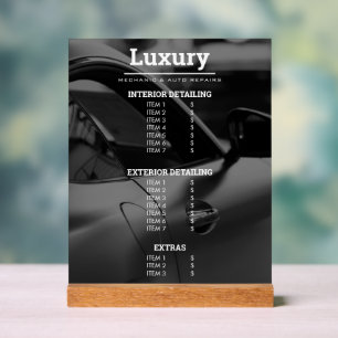 Classy Car Photo Repairs Mechanics Price List  Acrylic Sign