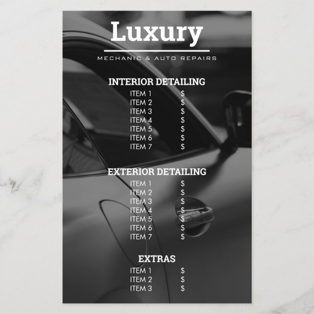 Classy Car Photo Repairs Mechanics Price List  Flyer (Front)