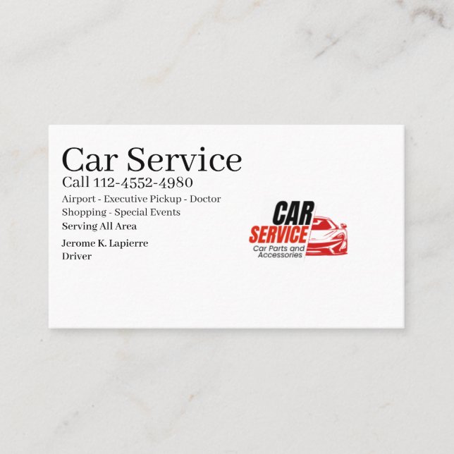 Classy Car Service Or Uber Driver Modern Business  Card (Front)