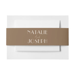 Classy Caramel Brown Old Money Fancy Wedding Invitation Belly Band