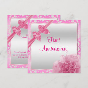 Classy Carnation & Bow 1st Wedding Anniversary Invitation