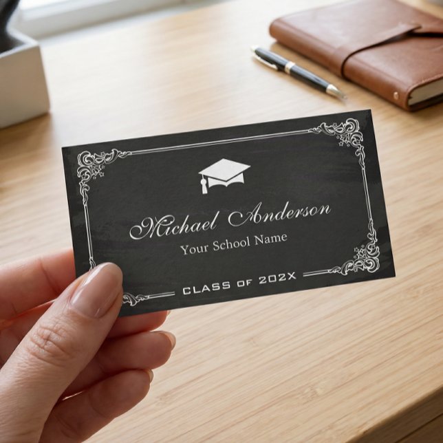 Classy Chalkboard Black White Graduate Student Calling Card (Creator Uploaded)