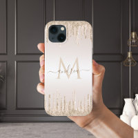 Classy Champagne Glitter Dripping Monogrammed Name