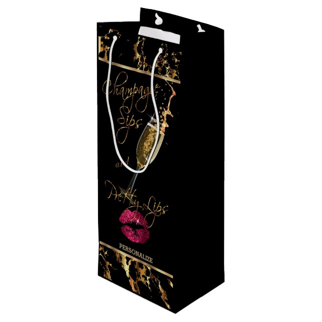 Classy Champagne Sips and Pretty Lips Wine Gift Bag (Back Angled)
