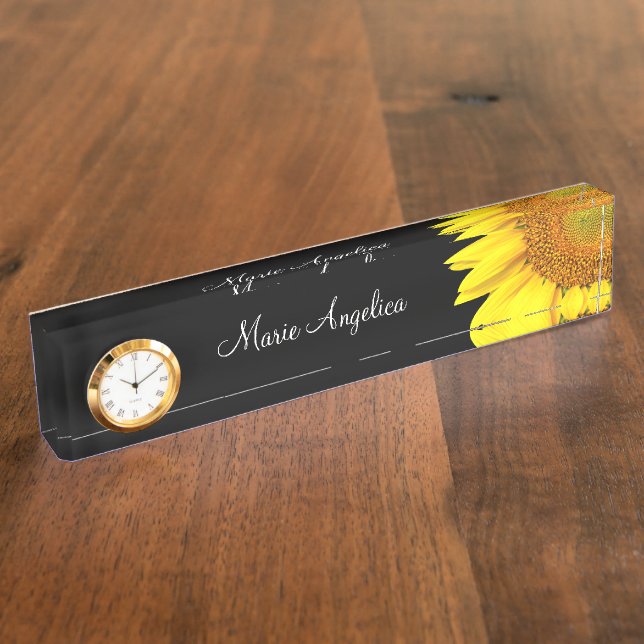 Classy Cheerful Sunflower Monogram Nameplate (Side)