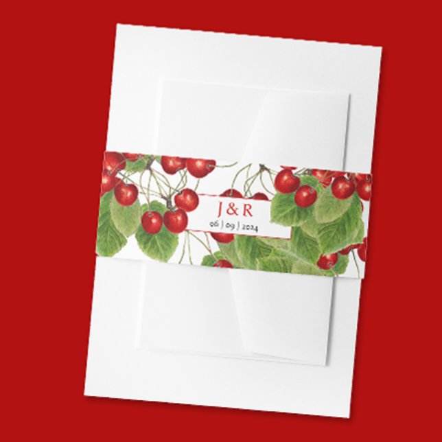 Classy Cherry Wedding Name Initials Monogram Date  Invitation Belly Band (Creator Uploaded)