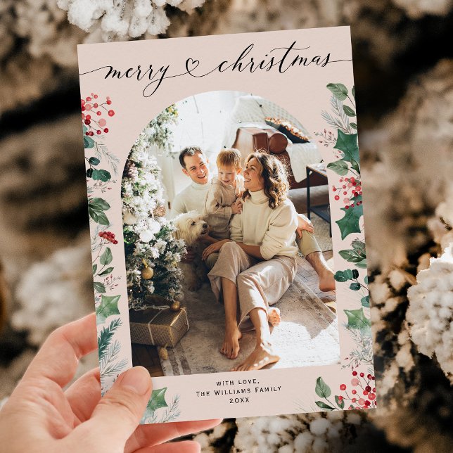 Classy Chic Calligraphy One Photo Xmas Holiday Card (Creator Uploaded)