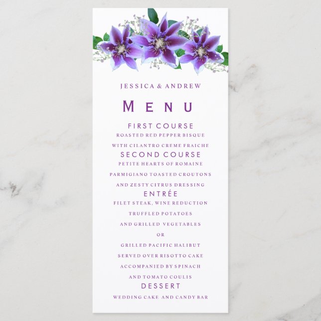 Classy Chic Clematis Wedding Menu (Front)