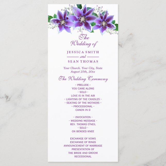 Classy Chic Clematis Wedding Program (Front)