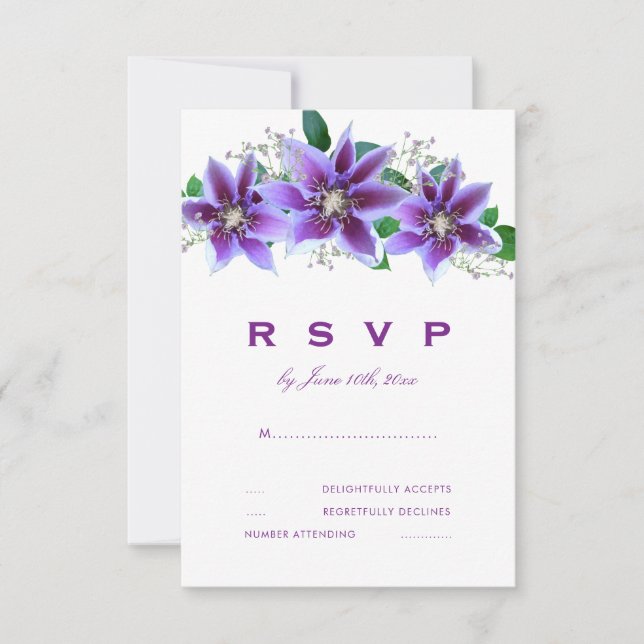 Classy Chic Clematis Wedding RSVP Card (Front)