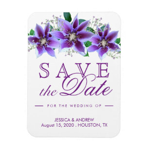 Classy Chic Clematis Wedding Save The Date Magnet