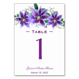 Classy Chic Clematis Wedding Table Number