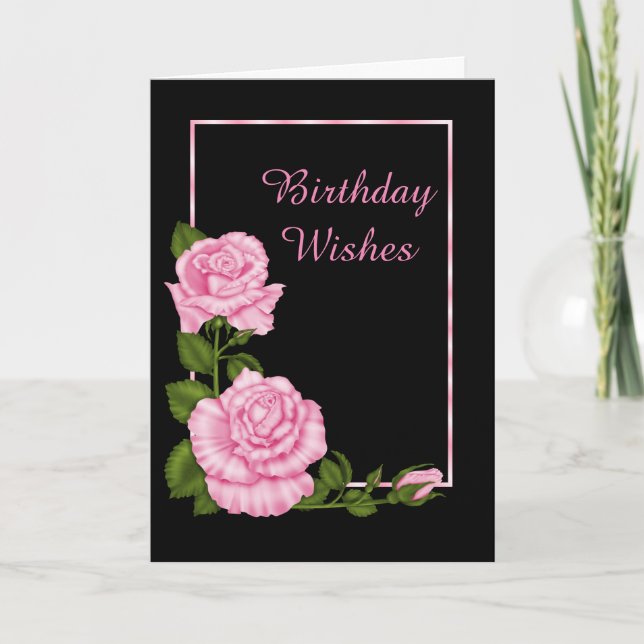 Classy Chic Corner Pink Roses Bouquet Birthday Card (Front)