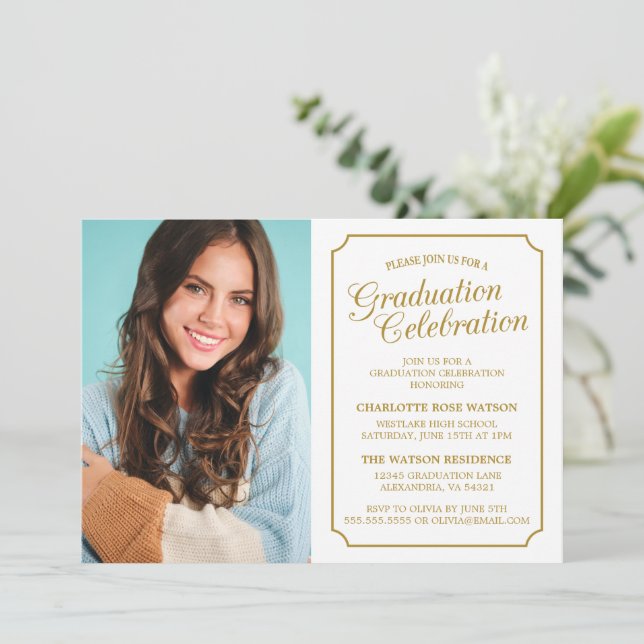 CLASSY CHIC ELEGANT GRADUATION PARTY INVITATION (Standing Front)