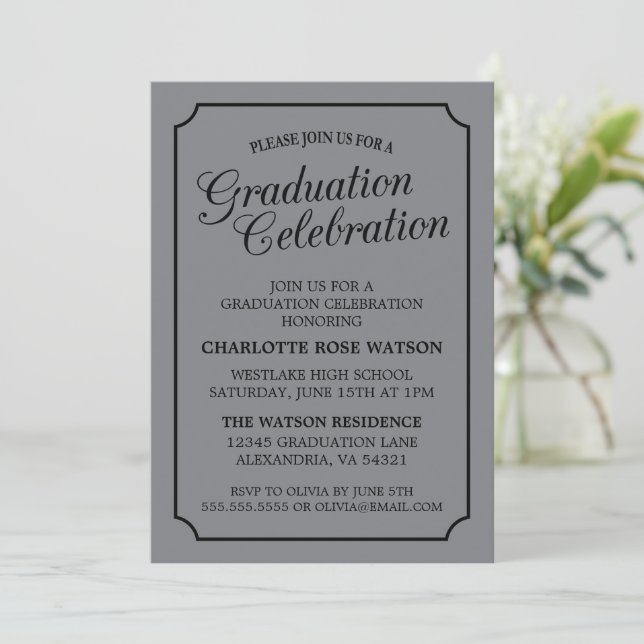 CLASSY CHIC ELEGANT GRADUATION PARTY INVITATION (Standing Front)