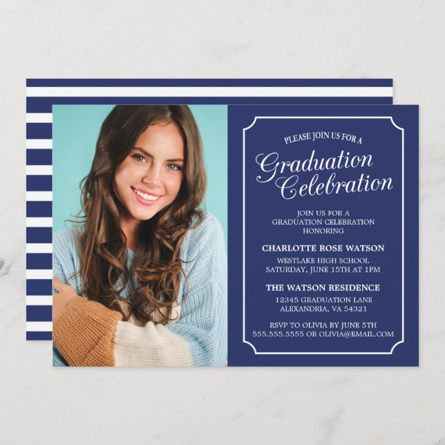 CLASSY CHIC ELEGANT GRADUATION PARTY INVITATION (Front/Back)