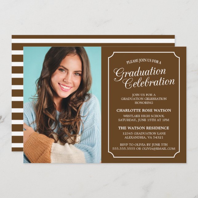 CLASSY CHIC ELEGANT GRADUATION PARTY INVITATION (Front/Back)