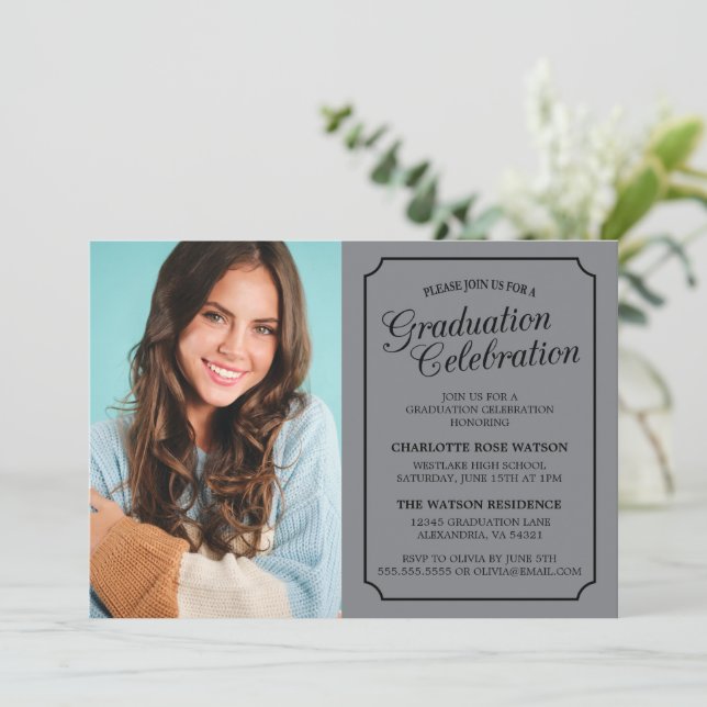 CLASSY CHIC ELEGANT GRADUATION PARTY INVITATION (Standing Front)